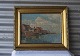 Maleri af skib i havn
 "blaa pakhus"
