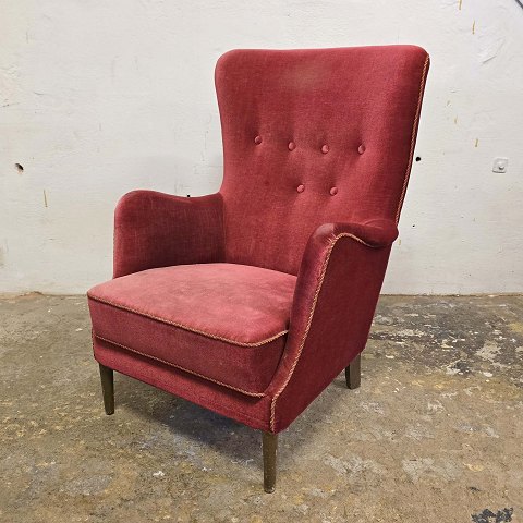 Rød velour lænestol93 cm
